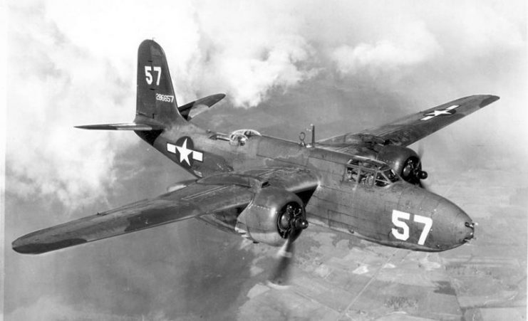 A U.S. Army Air Force Douglas A-20G-20-DO “No. 57” (S/N 42-86657) in flight.