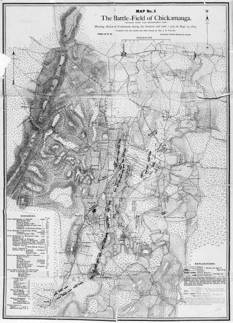 Engagements up to 1 p.m. on 1863-09-19 at the battlefield at Chickamauga based on notes by General John B. Turchin (Ivan Turchaninov). War department map republished by Fergus, 1863