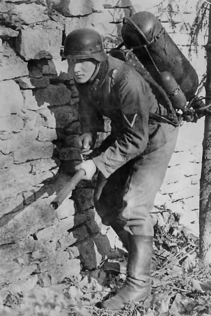 German Soldier with flame-thrower, somewhere in Russia, 1941.