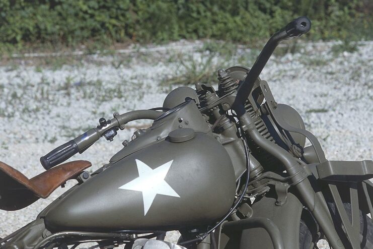 Close-up of a Harley-Davidson WLA parked outside