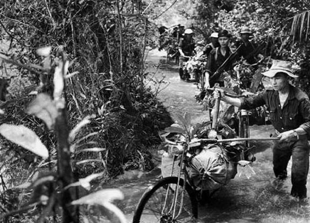 Transporting goods on the Ho Chi Minh Trail from North Vietnam to South Vietnam