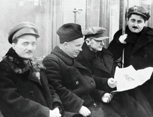Nestor Lakoba, Nikita Khrushchev, Lavrenti Beria and Aghasi Khanjian during the opening of the Moscow Metro in 1936. The same year Lakoba and Khanjian were killed by Beria.