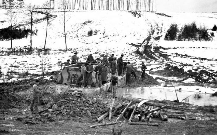 Maus bogged down in the mud, 17 March 1944 Boblingen