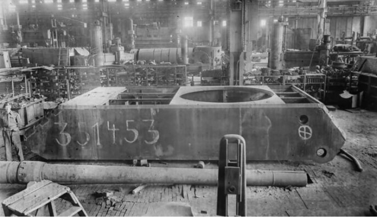 Maus hull Nr. 351453 at the Krupp factory in Essen, 1945