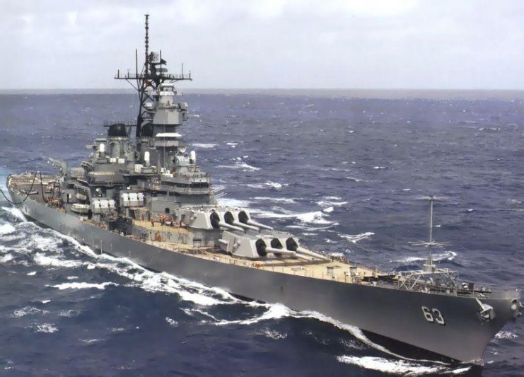 USS Missouri at sea in her 1980s configuration