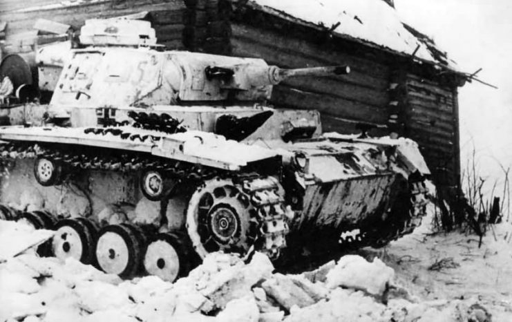 Panzer III 5 in the snow during operations in the winter of 1941-42