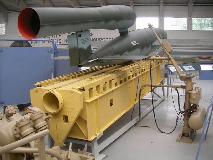 Rear view of V-1 in IWM Duxford showing launch ramp section.Photo: Desmoh CC BY-SA 3.0