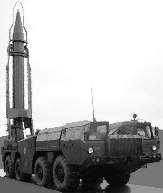 Scud Transporter Erector Launcher (TEL) with missile in upright position