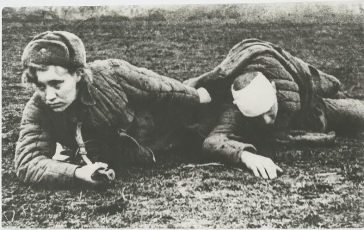 Soviet Nurse Helping Wounded Soldier.