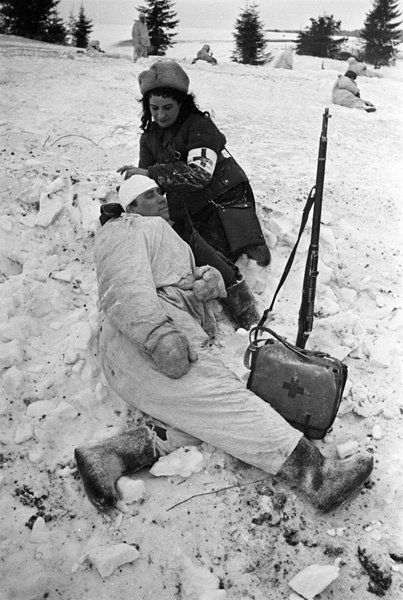 Soviet Nurse Dressing Wounds near Moscow.