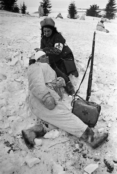 Soviet Nurse Dressing Wounds near Moscow.