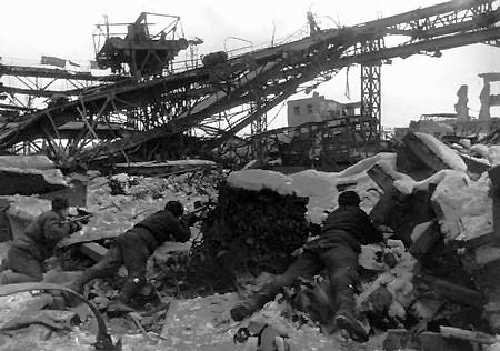 Soviet soldiers in the Red October Factory.