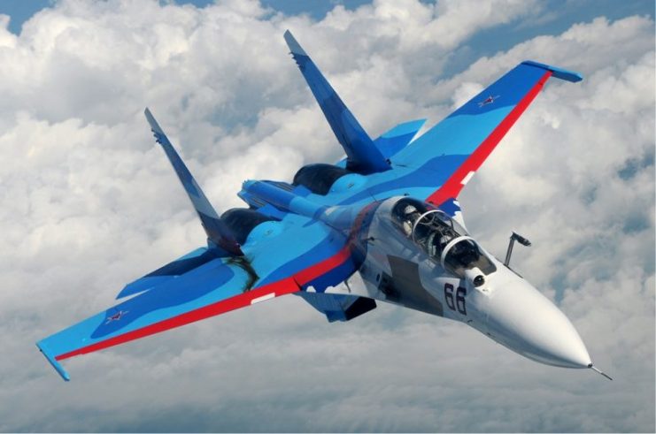 Sukhoi Su-30 of the Russian Air Force inflight over Russia in June 2010.