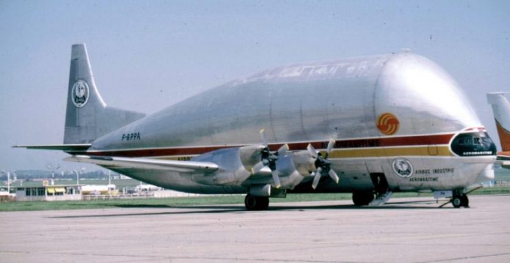 Super Guppy Turbine F-BPPA at Paris–Le Bourget Airport in 1981. By MilborneOne CC BY-SA 3.0