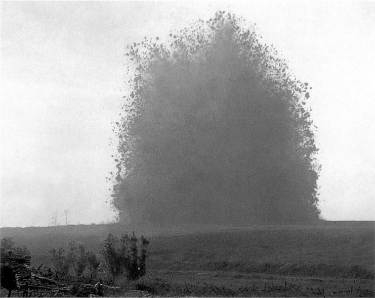 The explosion of the mine under Hawthorn Ridge Redoubt, 1 July 1916