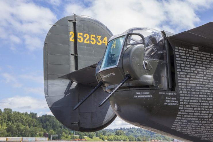 The tail gun turret of a vintage B-24J Liberator