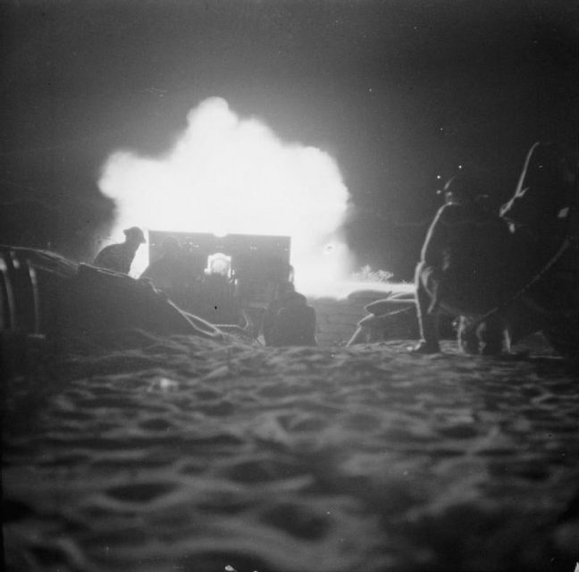 British night artillery barrage which opened the second Battle of El Alamein