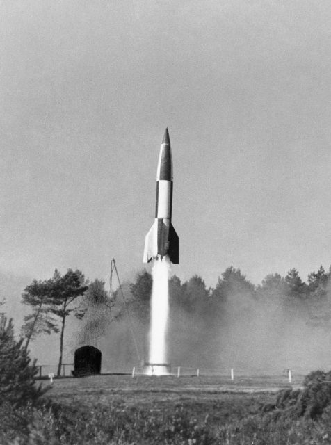 The V2 Rocket A German V2 rocket at the moment of launch during Allied tests in Germany, 10 October 1945.