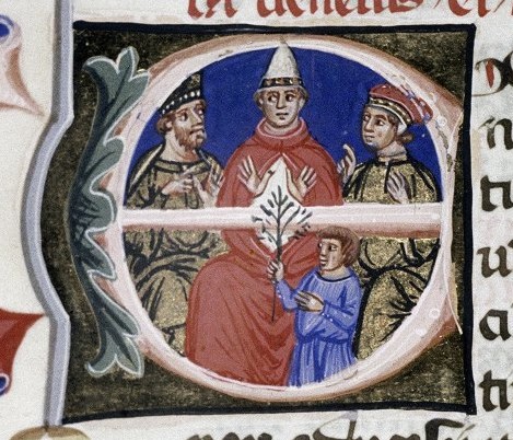 Pope Alexander III seated in centre; Emperor Frederick “Barbarossa” and his wife on either side