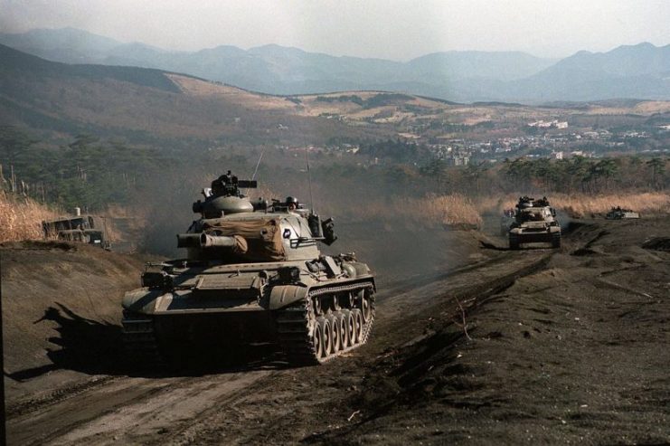 Type 61 tanks on the move in 1985 as part of a joint US/Japanese exercise.