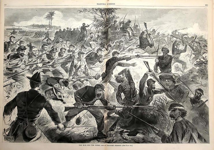 Union forces performing a bayonet charge, 1862