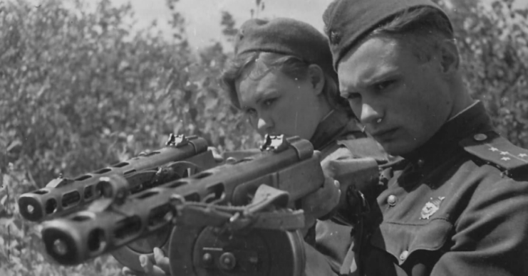 Soviet Red Army soldiers with PPSh-41 machine gun