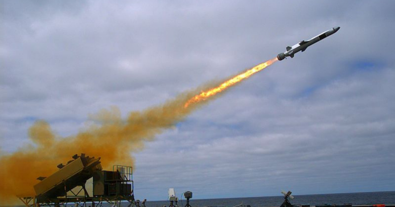 A Kongsberg Naval Strike Missile (NSM) is launched from the U.S. Navy littoral combat ship USS Coronado (LCS-4) during missile testing operations off the coast of Southern California.
