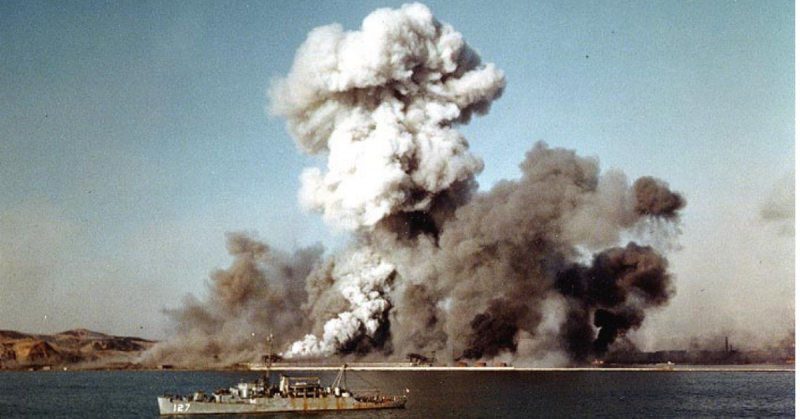 Blast of dock and city, during Hungnam evacuation, October 1950