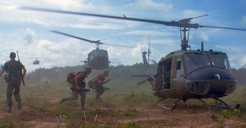 UH-1D helicopters airlift members of a U.S. infantry regiment, 1966