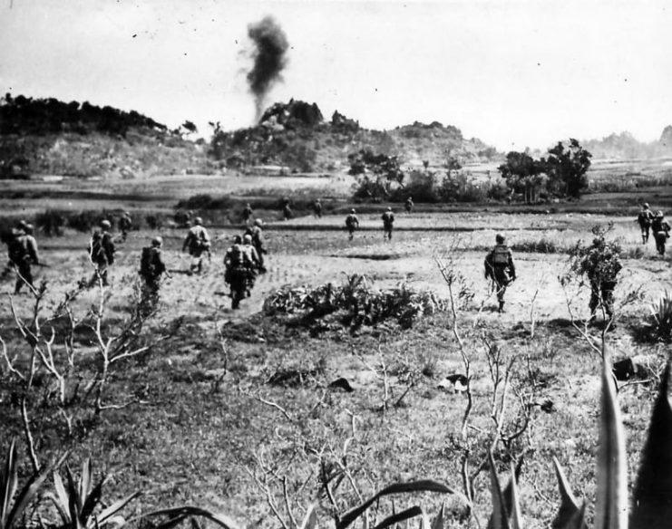 US Infantrymen Move Inland from Okinawa Beachhead