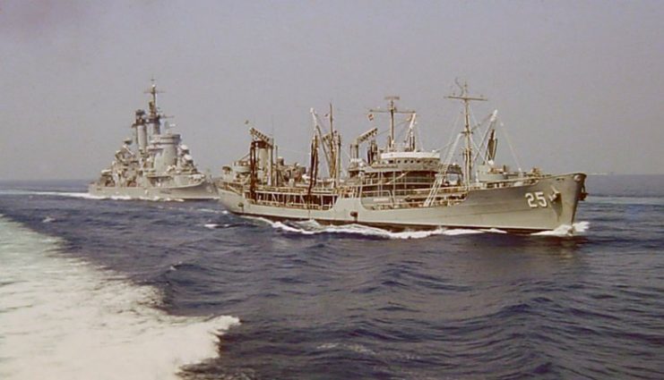 Sabine (foreground) and the guided missile cruiser Albany in the Caribbean Sea in March 1967