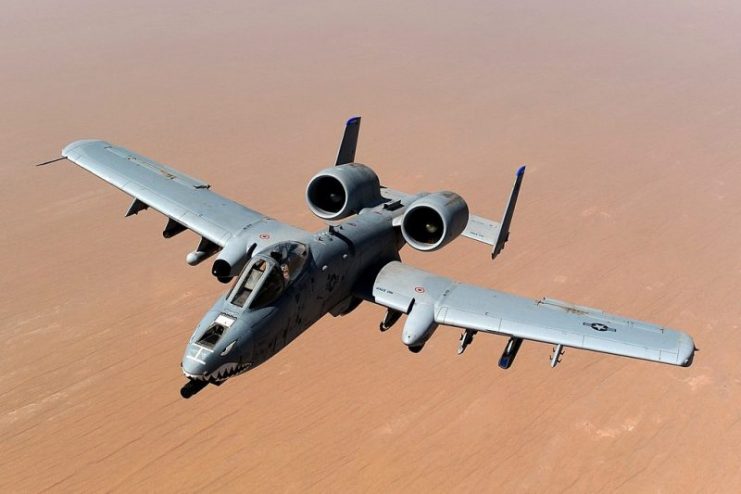 An A-10 Thunderbolt II, assigned to the 74th Fighter Squadron, Moody Air Force Base, GA, returns to mission after receiving fuel from a KC-135 Stratotanker, 340th Expeditionary Air Refueling Squadron, over the skies of Afghanistan in support of Operation Enduring Freedom, May 8, 2011.