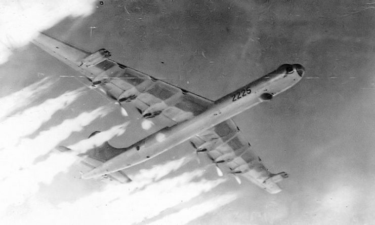 11th Bombardment Wing Convair B-36J-5-CF Peacemaker (52-2225), 1955, showing “Six turnin’, four burnin”