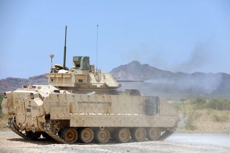 M2A3 Bradley firing its M242 Bushmaster