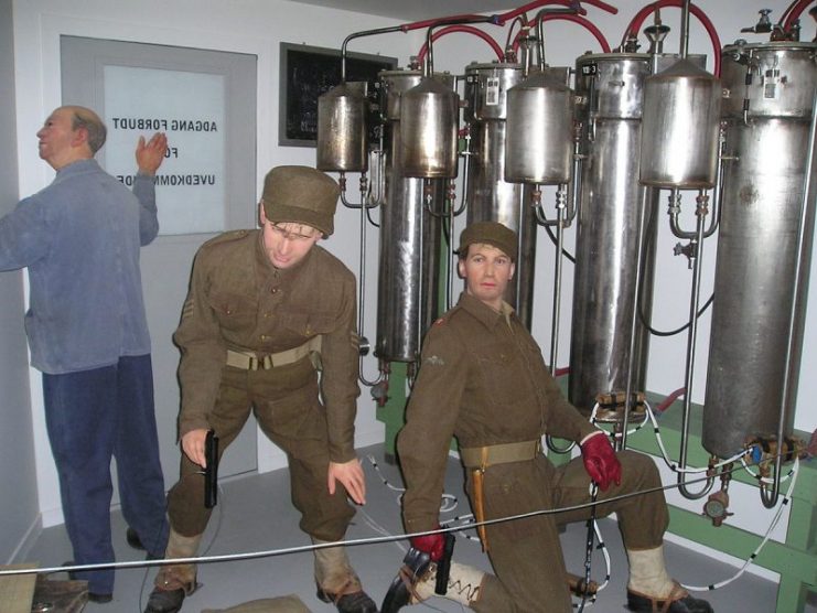 A reconstruction of the Operation Gunnerside team planting explosives to destroy the cascade of electrolysis chambers.