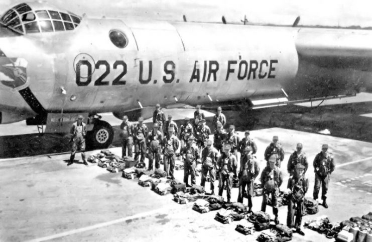Crew of a 72d Strategic Reconnaissance Wing RB-36 Peacemaker at Ramey AFB, Puerto Rico, about 1954