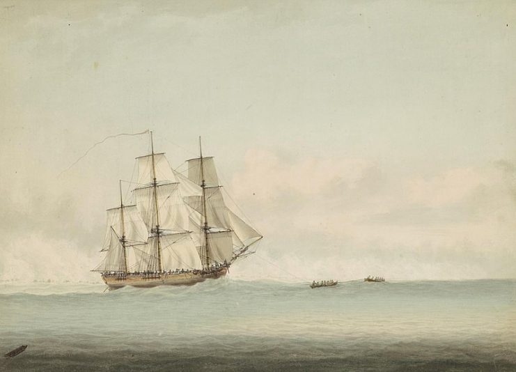 HMS Endeavour off the coast of New Holland