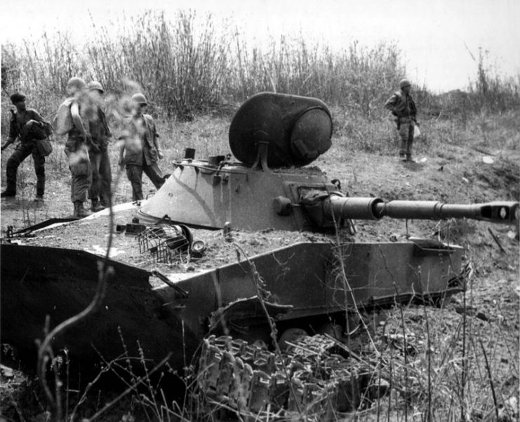 Russian made PT76 Tank destroyed at Ben Het.