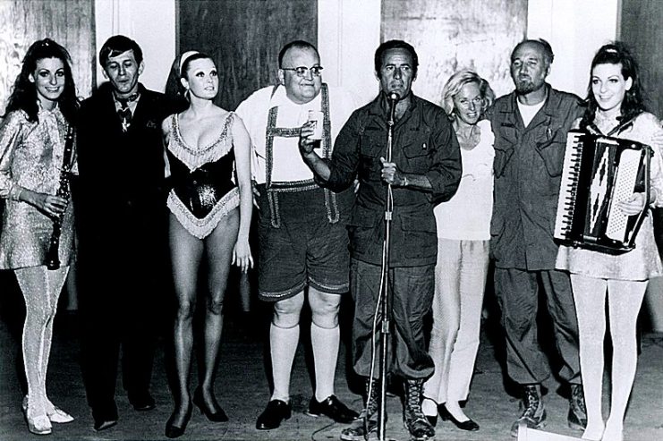 Dec 1968.A pose for shot after performing for servicemen in Saigon, Vietnam.Martha Raye stayed with the troops at their hotel in Saigon. She had been performing for servicemen with the United Service Organization since WWII.