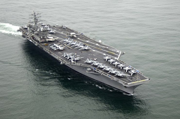 The aircraft carrier USS Nimitz (CVN 68) and embarked Carrier Air Wing (CVW) 11 transits into San Diego prior to mooring at Naval Air Station North Island