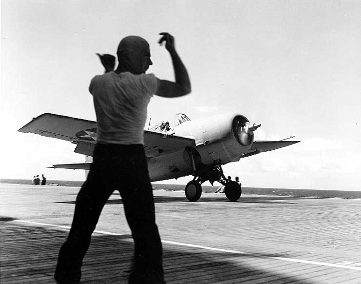 Lt. John Thach’s Wildcat taking off from Saratoga, 1941.