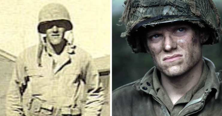 Albert Blithe standing in uniform + Marc Warren as Albert Blithe in 'Band of Brothers'