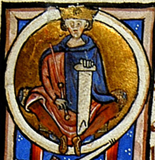 Alfonso Jordan, on a historiated initial from the first cartulary of the City of Toulouse, 1205.