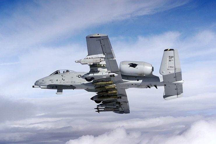 An A-10 from the 81st Fighter Squadron, Spangdahlem Air Base (Germany) fully armed.