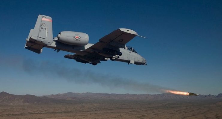 Arkansas Air National Guard A-10C firing an AGM-65 air-to-surface missile on a firing range at Davis-Monthan AFB