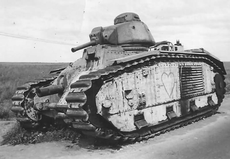 Char B1 bis tank abandoned at the side of the road somewhere in France after the german attack in May 1940