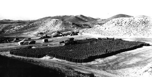 Barrels of contaminated soil collected at Palomares, Spain for removal to the United States