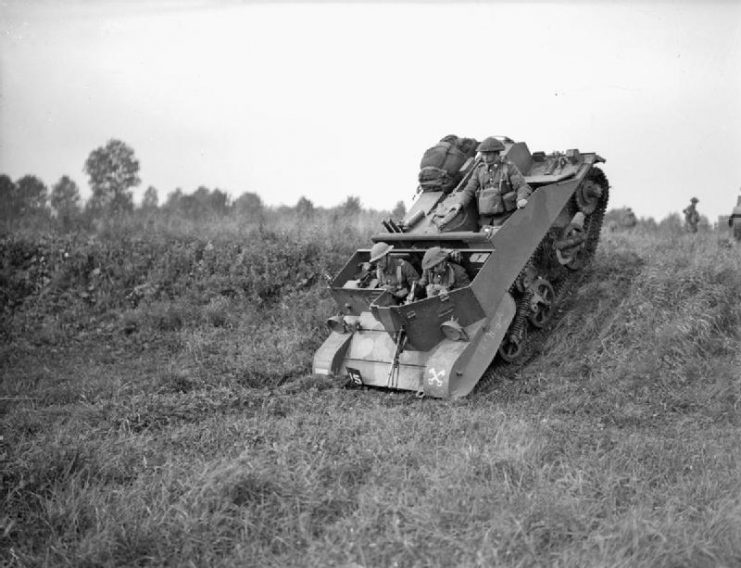 Bren Carrier No.2. Note a single rear compartment for one soldier with a sloping rear plate.