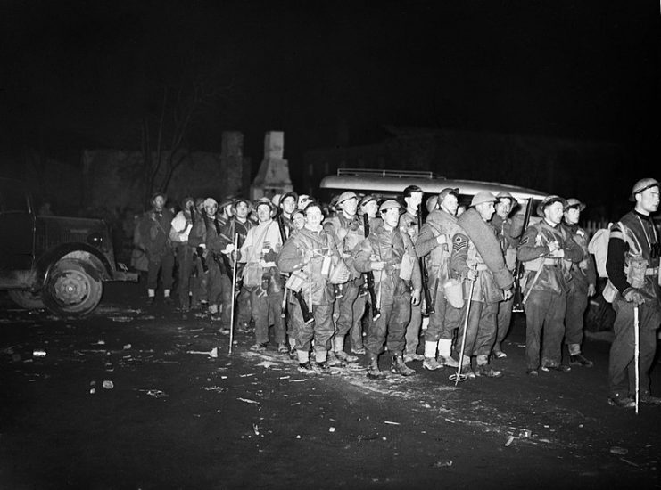 British troops arriving on the quayside at Namsos in Norway, 2 May 1940.