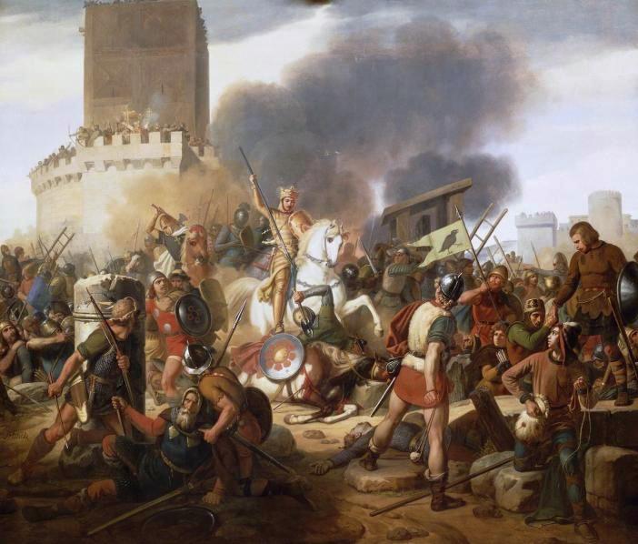 Count Odo defends Paris against the Norsemen: a romantic painting by Jean-Victor Schnetz (1837), Galerie des Batailles.